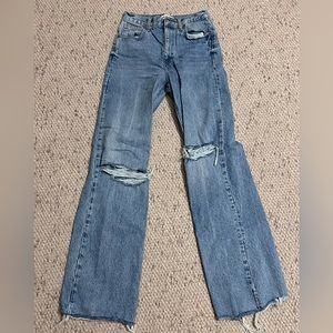 ZARA Ripped High Rise Wide Leg Jeans